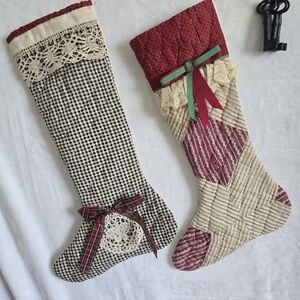 Lot of 2 Vintage quilted stockings 18 in.  handmade 80s